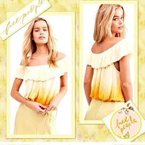 Free People Cora Lee Yellow Ruffled Off-Shoulder ombré Blouse